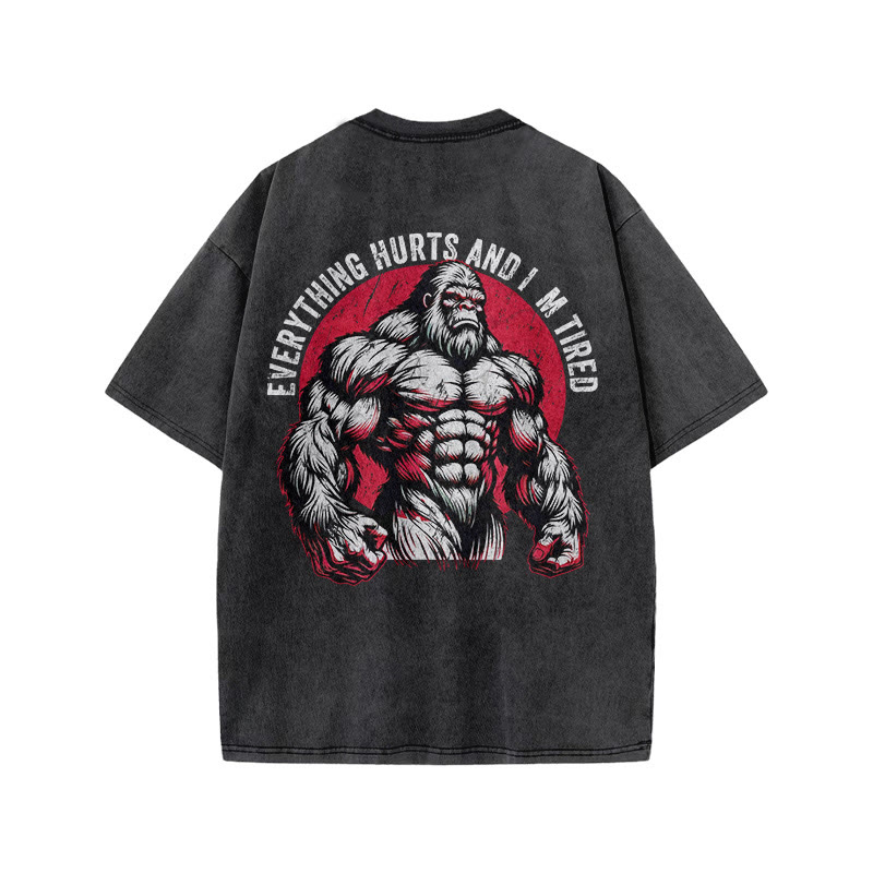100% Cotton Everything Hurts And I'm Tired Gym Print Acid Washed T-shirt - image 5