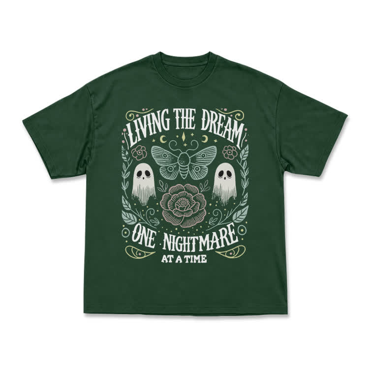 Living the Dream Gothic Ghost Print T-Shirt - Green - US16-18(2XL) - image 10