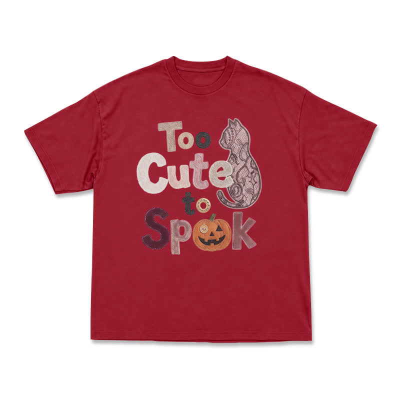 Playful Halloween Cat Silhouette Boxy Crewneck T-Shirt - Red - US16-18(2XL) - image 12