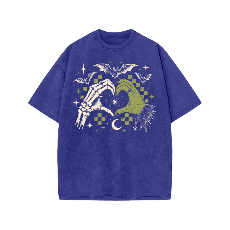 Gothic Heart Hands Graphic Print Acid Washed T-Shirt - Blue - US20-22(3XL) - image 5