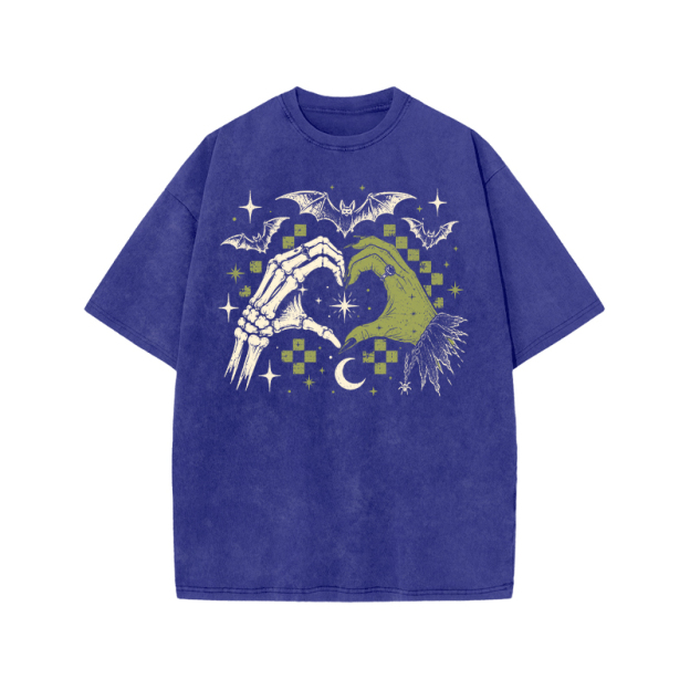 Gothic Heart Hands Graphic Print Acid Washed T-Shirt - Blue - US20-22(3XL) - image 5
