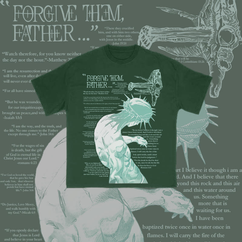 Unisex 100% Cotton Forgive Them,Father Bible Verses Print T-shirt - Dark Green - 2XL - image 13