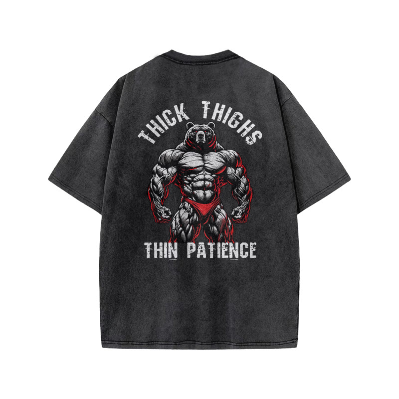 100% Cotton Thick Thighs Thin Patience Gym Print Acid Washed T-shirt - image 5