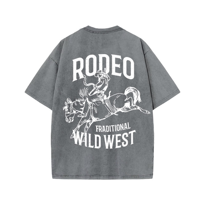 Unisex 100% Cotton RODEO Print Acid Washed T-shirt