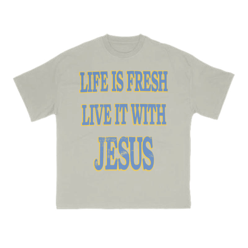 Unisex Life Is Fresh Live It With Jesus Print T-shirt - Warm Grey - US16-18(2XL) - image 4