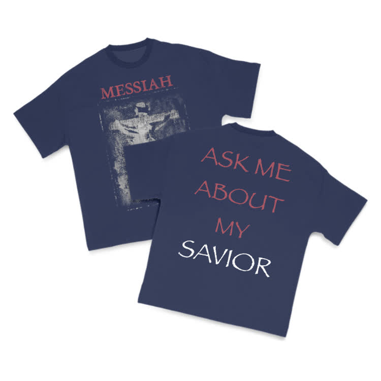 Ask Me About My Savior Print T-Shirt - Navy Blue - US16-18(2XL) - image 12