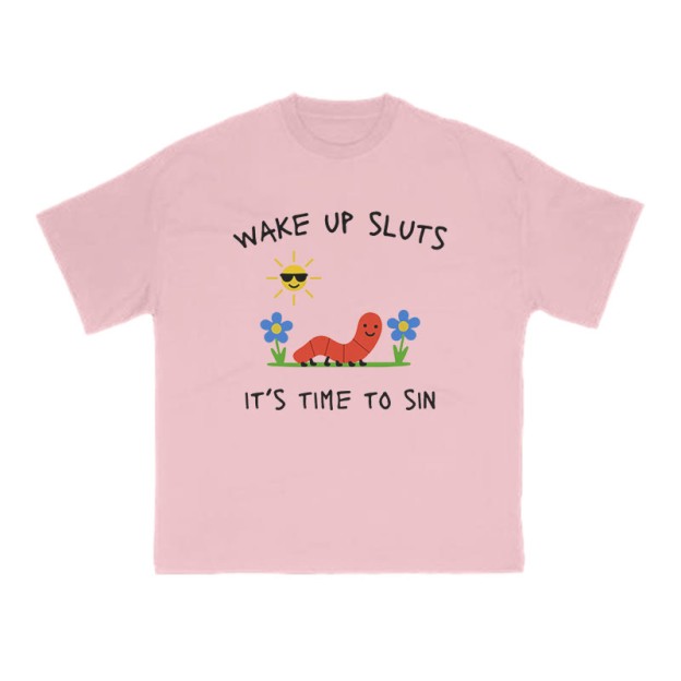 Wake Up Sluts It's Time To Sin Print T-shirt - Pink - US16-18(2XL) - image 10