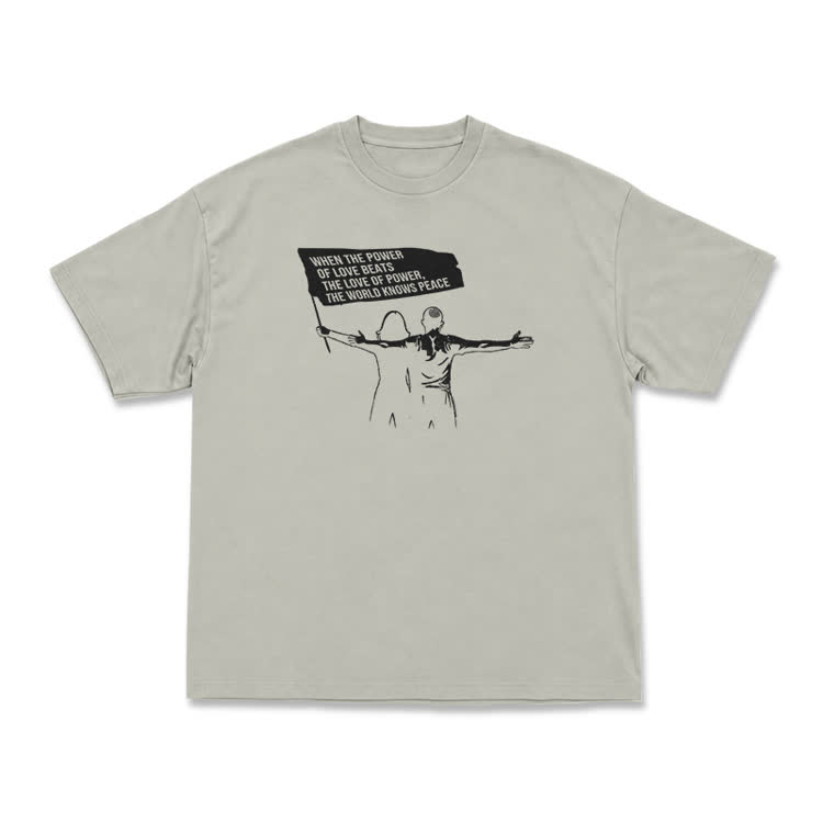 When Love Overcomes Power Print Casual T-Shirt - Warm Grey - US16-18(2XL) - image 3