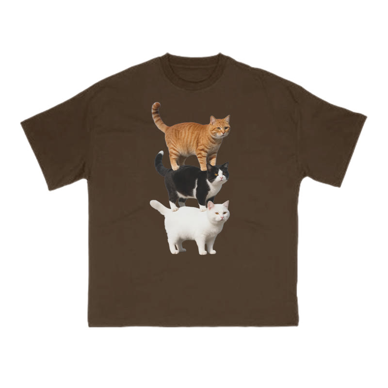 Funny Parody Animation Cat Print T-shirt - Coffee - US16-18(2XL) - image 6