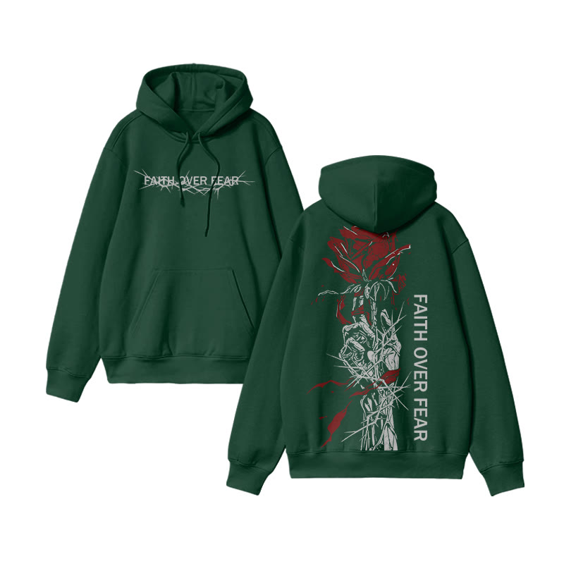 Faith Over Fear Print Hoodie - Dark Green - US16-18(2XL) - image 8