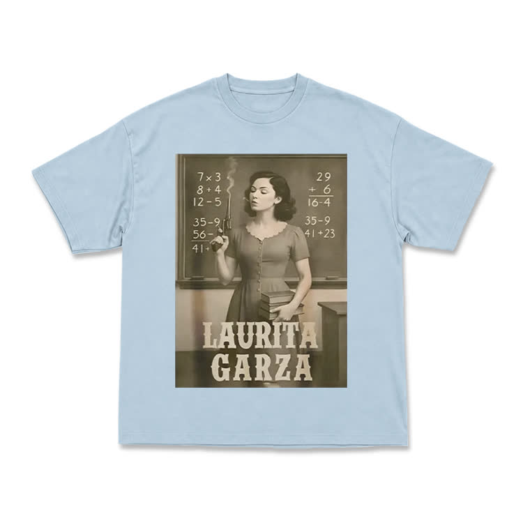 Vintage Laurita Garza Graphic Print T-shirt - Light Blue - US16-18(2XL) - image 7