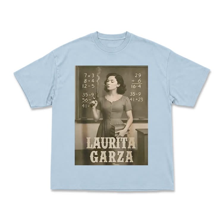 Vintage Laurita Garza Graphic Print T-shirt - Light Blue - US16-18(2XL) - image 7