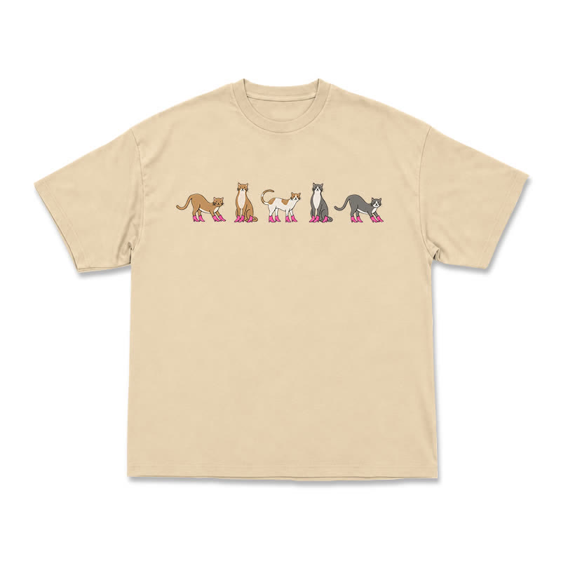 Minimal Graphic Cat Row Boxy Short Sleeve Everyday T-Shirt - Apricot - US16-18(2XL) - image 4