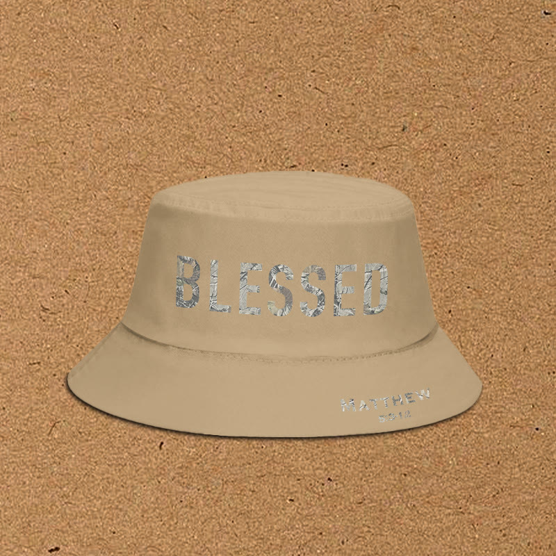 Dead Leaves Camouflage Blessed Matthew 5:3-12 Print Bucket Hat - Khaki - XL(62cm) - image 3