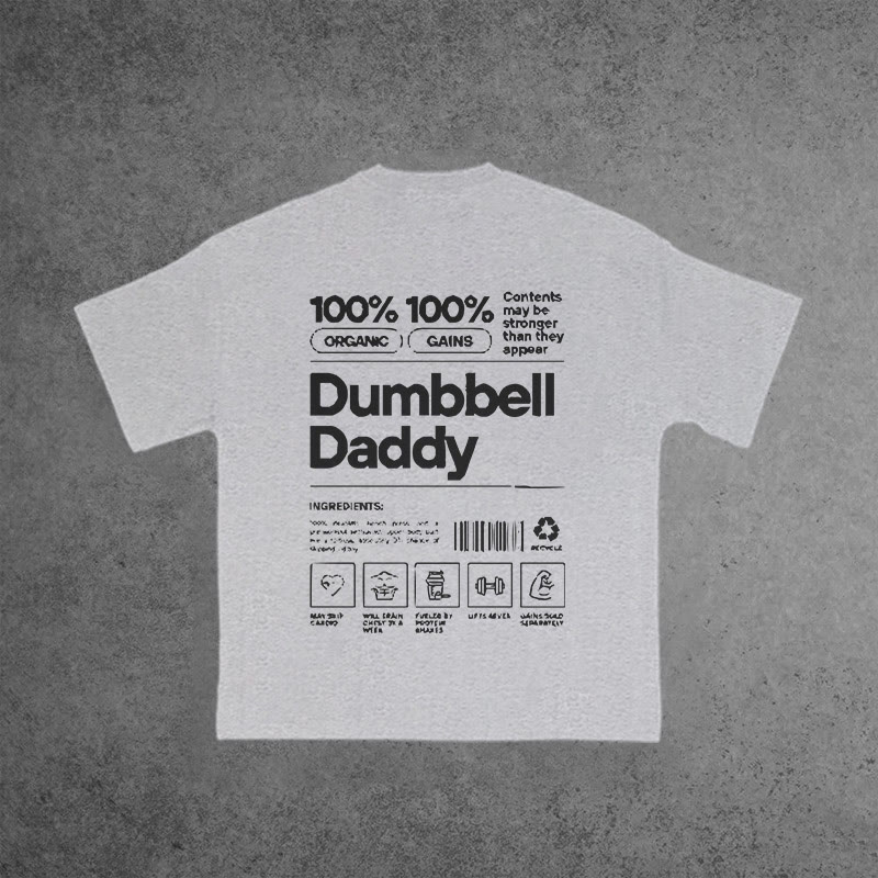 Gym 100% Cotton Dumbbell Daddy Print T-shirt - Grey - US16-18(2XL) - image 3