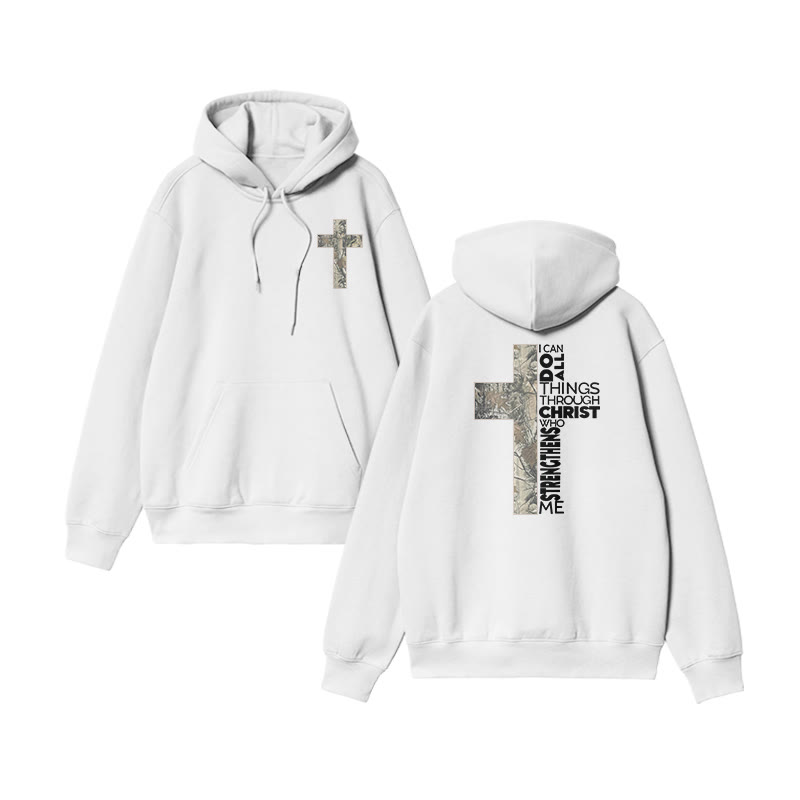 I Can Do All Things Through Christ Who Strengthens Me Dead Leaves Camouflage Print Hoodie - White - US16-18(2XL) - image 3