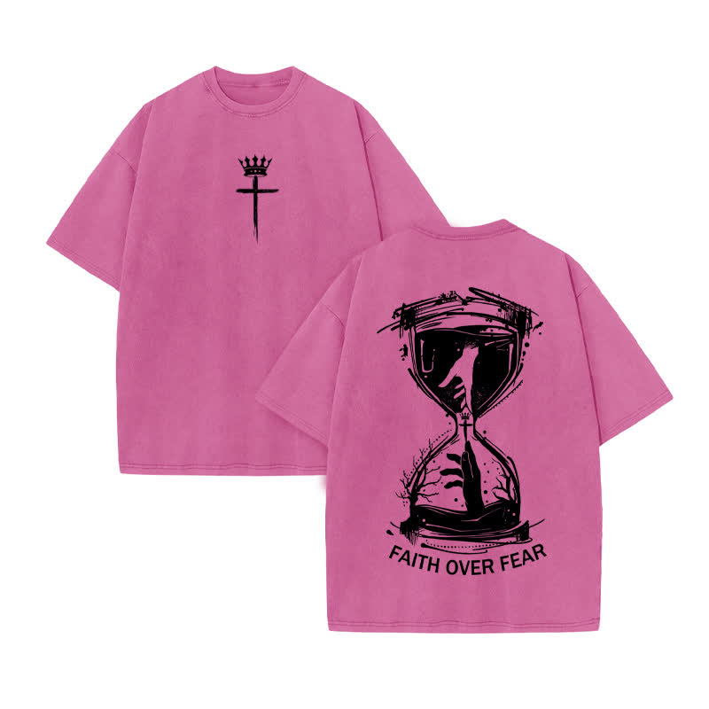 Unisex 100% Cotton Faith Hourglass Print Acid Washed T-shirt - Pink - US20-22(3XL) - image 8