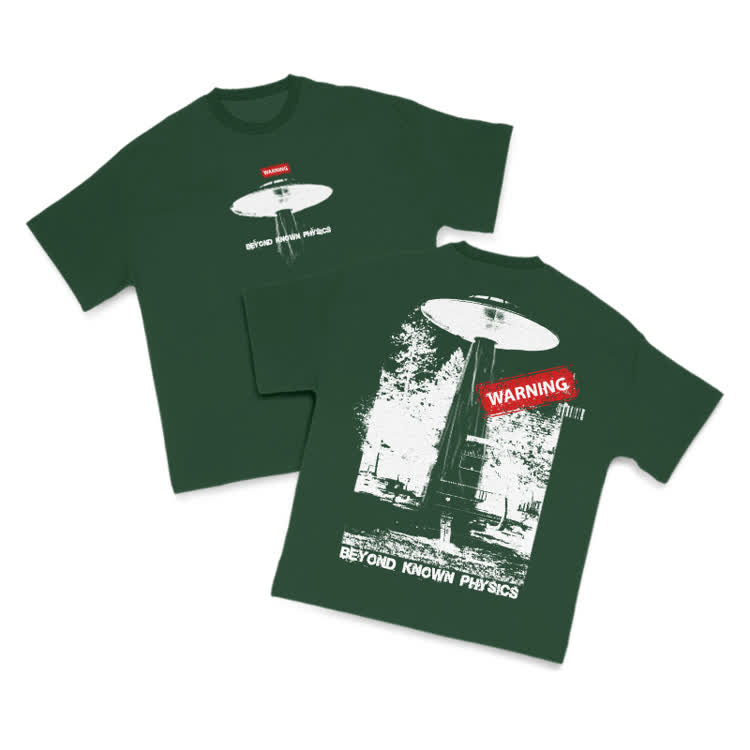 Sci Fi Street Warning Graphic Print T-Shirt - Green - US16-18(2XL) - image 10