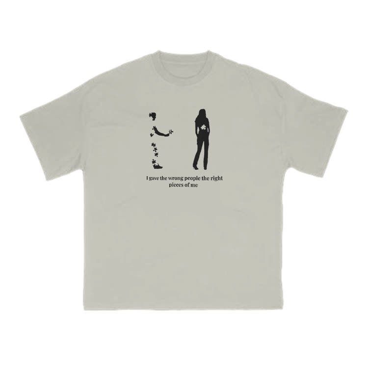 I Gave The Wrong People The Right Pieces Of Me Print T-shirt - Warm Grey - US16-18(2XL) - image 4