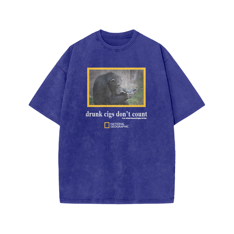 Drunk Cigs Don't Count Print Acid Washed T-shirt - Blue - US20-22(3XL) - image 7