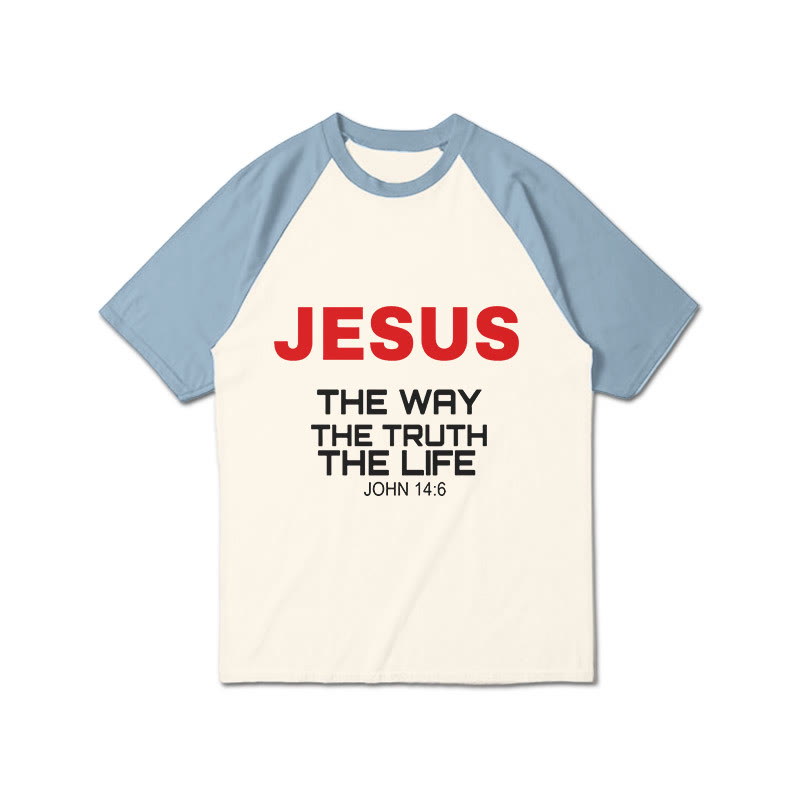 Jesus The Way The Truth The Life Print Raglan Sleeve T-shirt - Light Blue - 3XL - image 10
