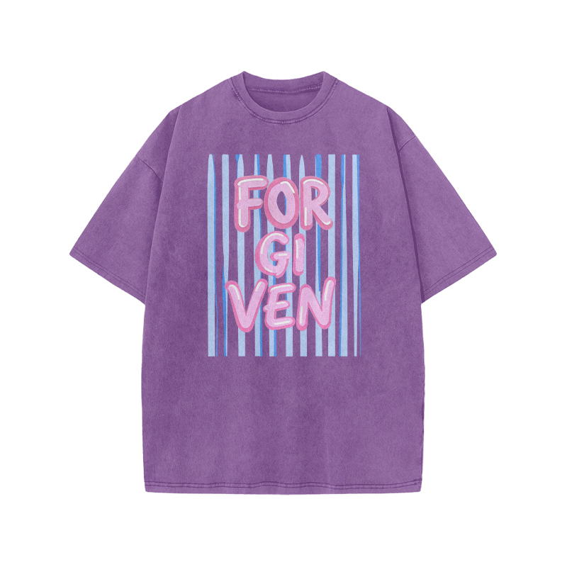 Forgiven Stripe Print Acid Washed T-shirt - Purple - US20-22(3XL) - image 6