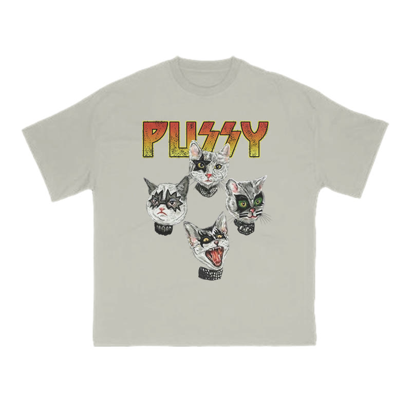 Unisex 100% Cotton Punk Pussy Creative Print T-shirt - Warm Grey - US16-18(2XL) - image 4