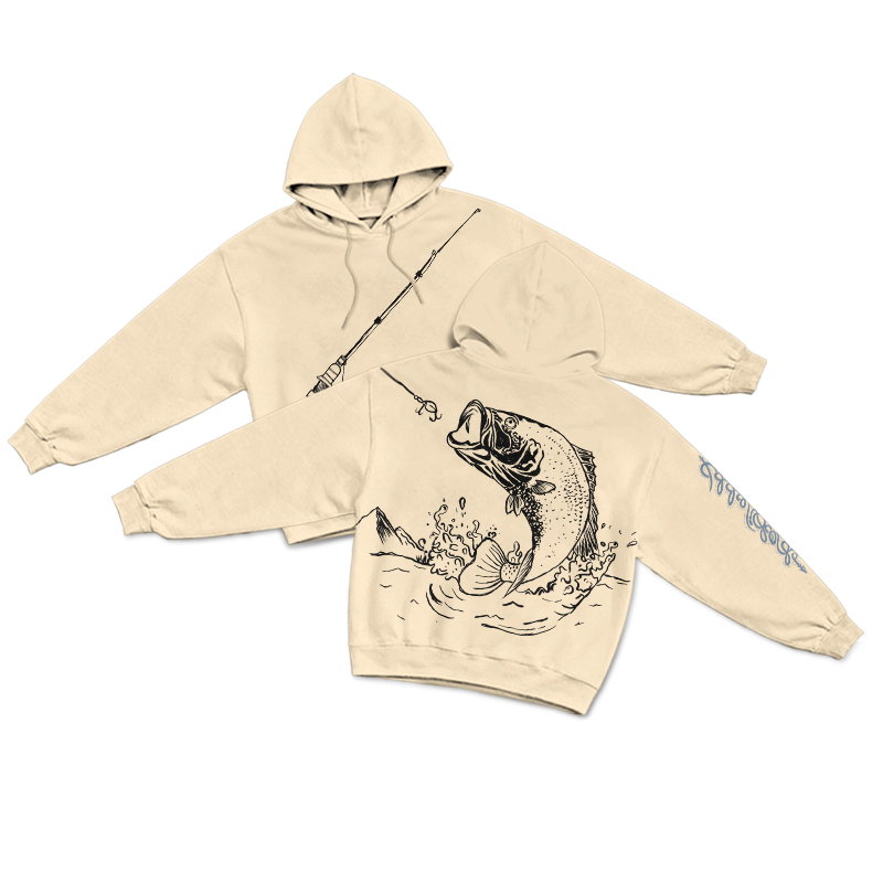 Vintage Coastal Fishing Rod Illustration Print Hoodie - Apricot - US16-18(2XL) - image 6