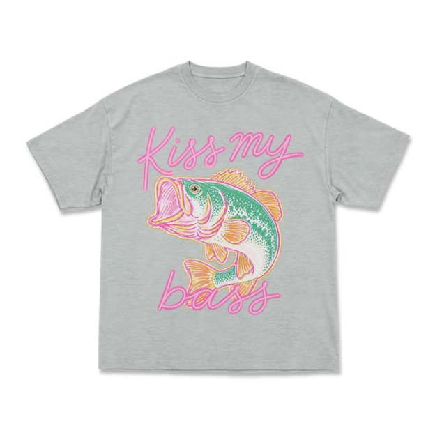 Casual Kiss My Bass Fish Graphic T-Shirt - Grey - US16-18(2XL) - image 9