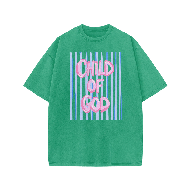 Child Of God Stripe Print Acid Washed T-shirt - Green - US20-22(3XL) - image 8