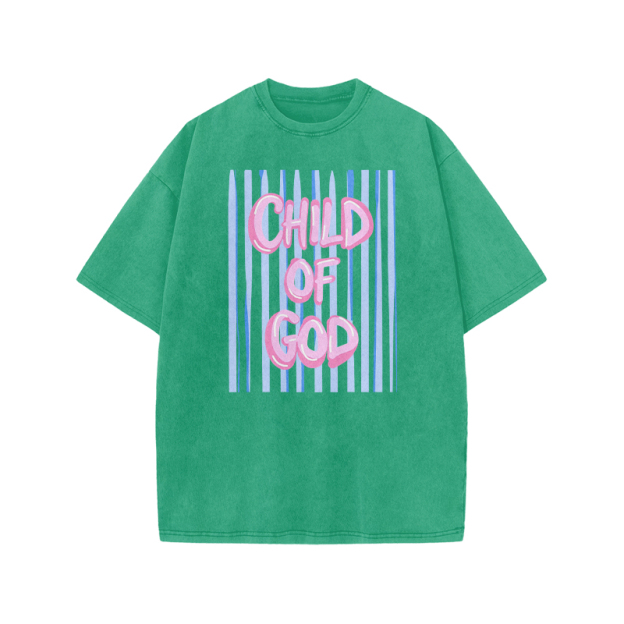 Child Of God Stripe Print Acid Washed T-shirt - Green - US20-22(3XL) - image 8