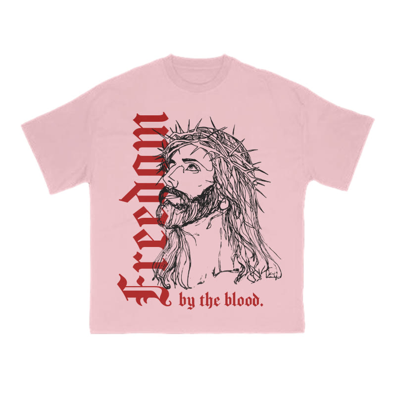 Unisex 100% Cotton Freedom By The Blood Print T-shirt - Pink - US16-18(2XL) - image 8