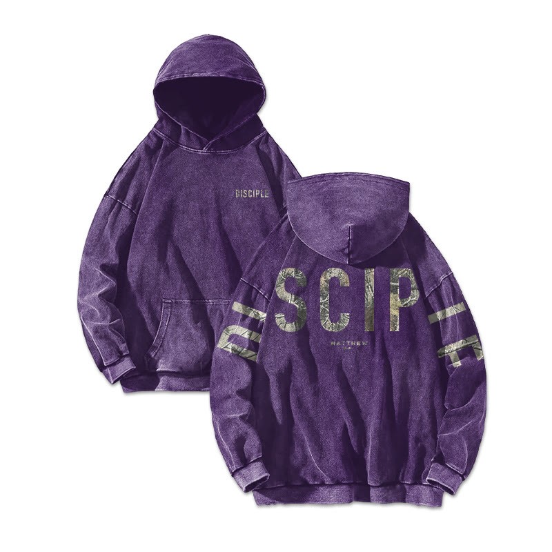 Disciple Matthew 28:19 Dead Leaves Camouflage Printed Washed Hoodie  - Purple - US16-18(2XL) - image 5