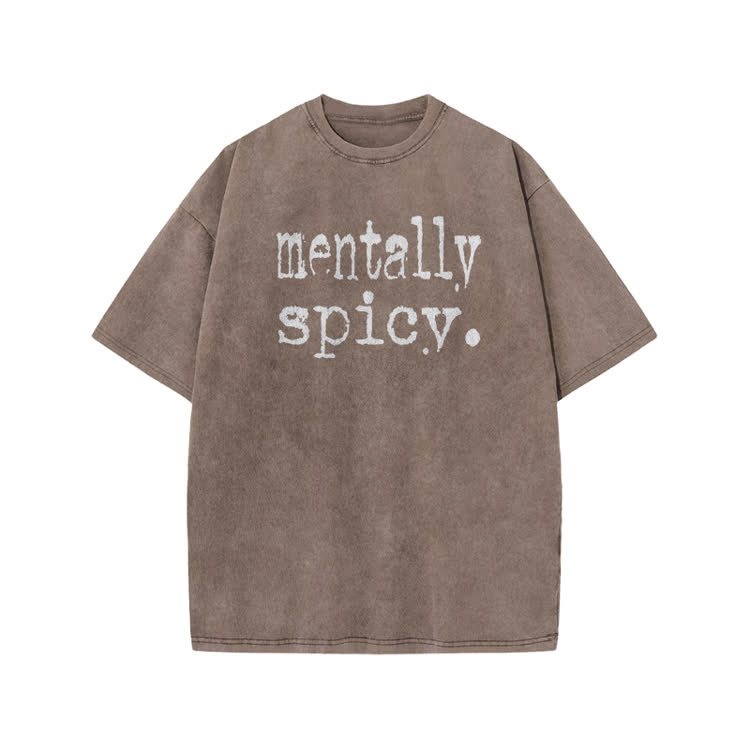 Mentally Spicy Print Acid Washed T-shirt - Coffee - US20-22(3XL) - image 4