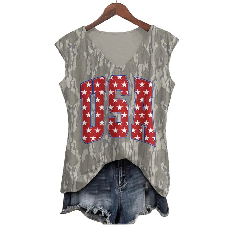 USA Camo Print V-neck Tank Top - Stars & USA - 5XL - image 8