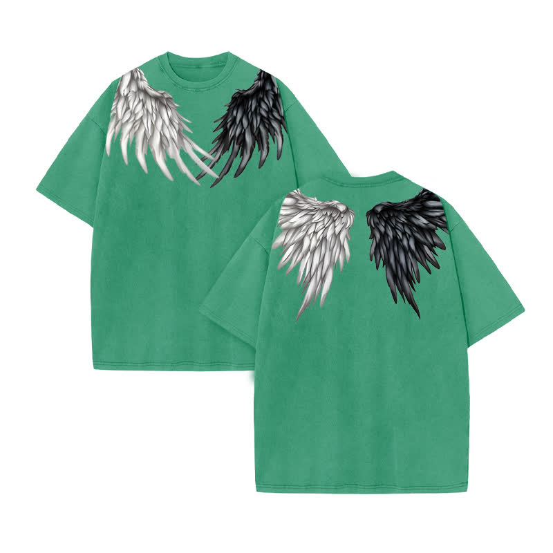 Unisex 100% Cotton Wings Of Faith Print Acid Washed T-shirt - Green - US20-22(3XL) - image 6