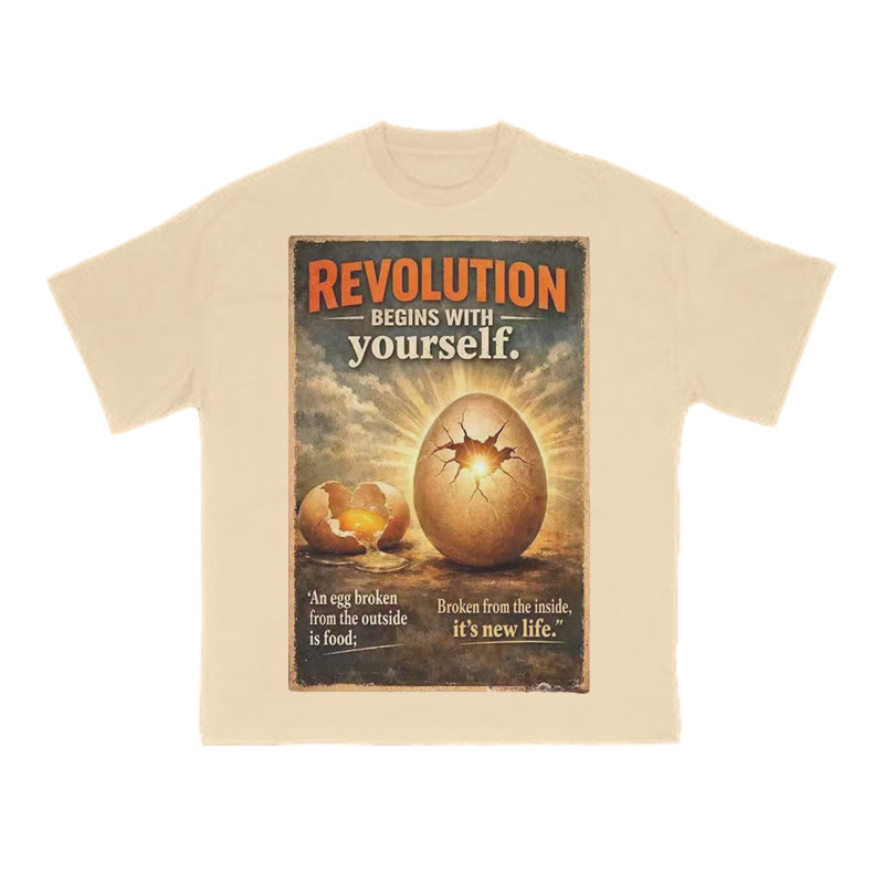 Revolution Begins With Yourself Print T-shirt - Apricot - US16-18(2XL) - image 5