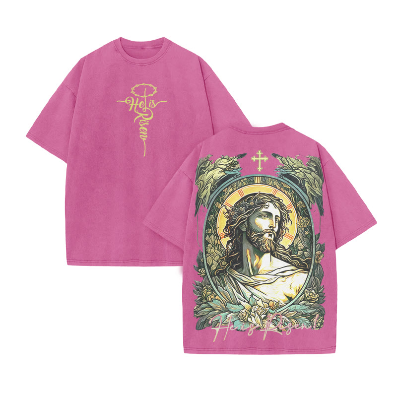 He Is Risen Jesus Print Acid Washed T-shirt - Pink - US20-22(3XL) - image 7