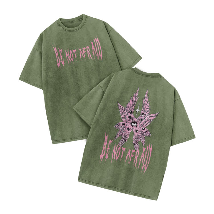 Be Not Afraid Print Acid Washed T-shirt - Army Green - US20-22(3XL) - image 5