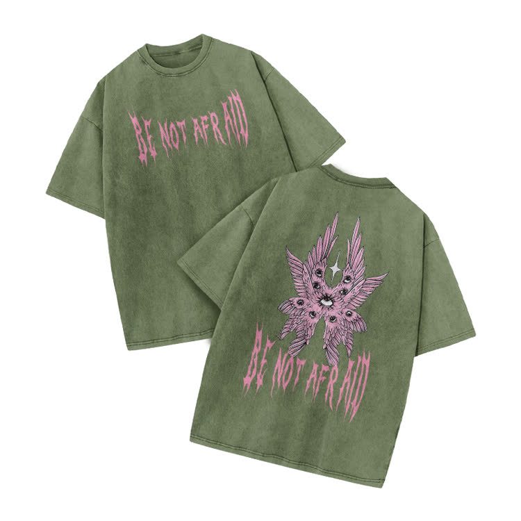 Be Not Afraid Print Acid Washed T-shirt - Army Green - US20-22(3XL) - image 5
