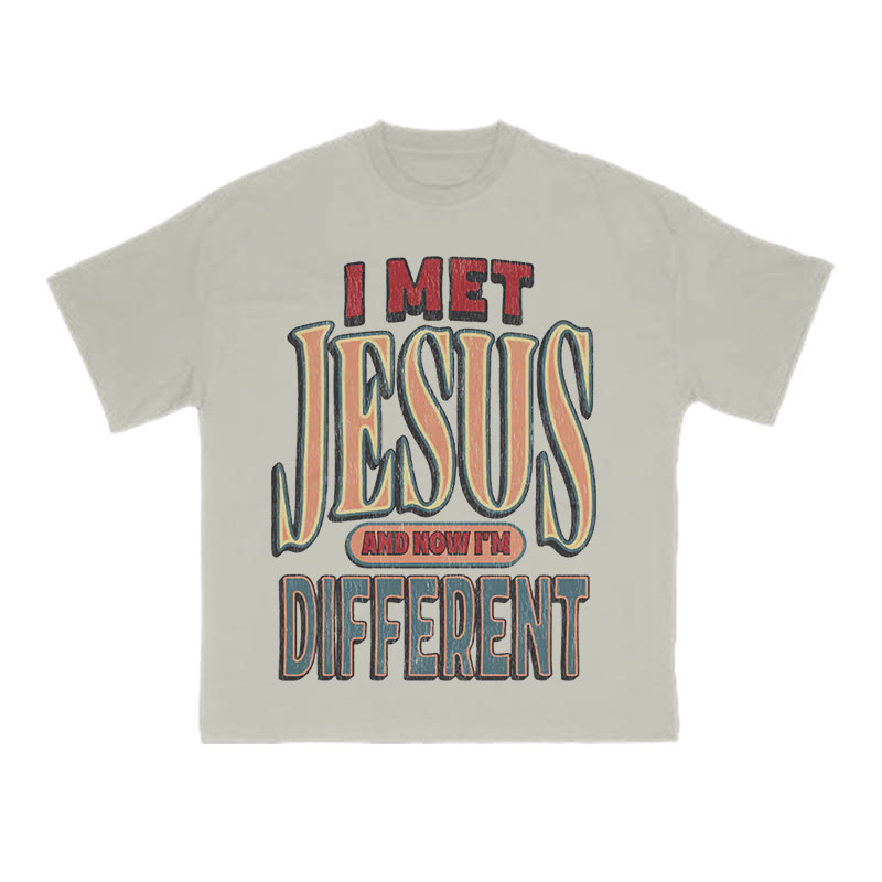 Unisex I Met Jesus And Now I'm Different Print T-shirt - Warm Grey - US16-18(2XL) - image 8