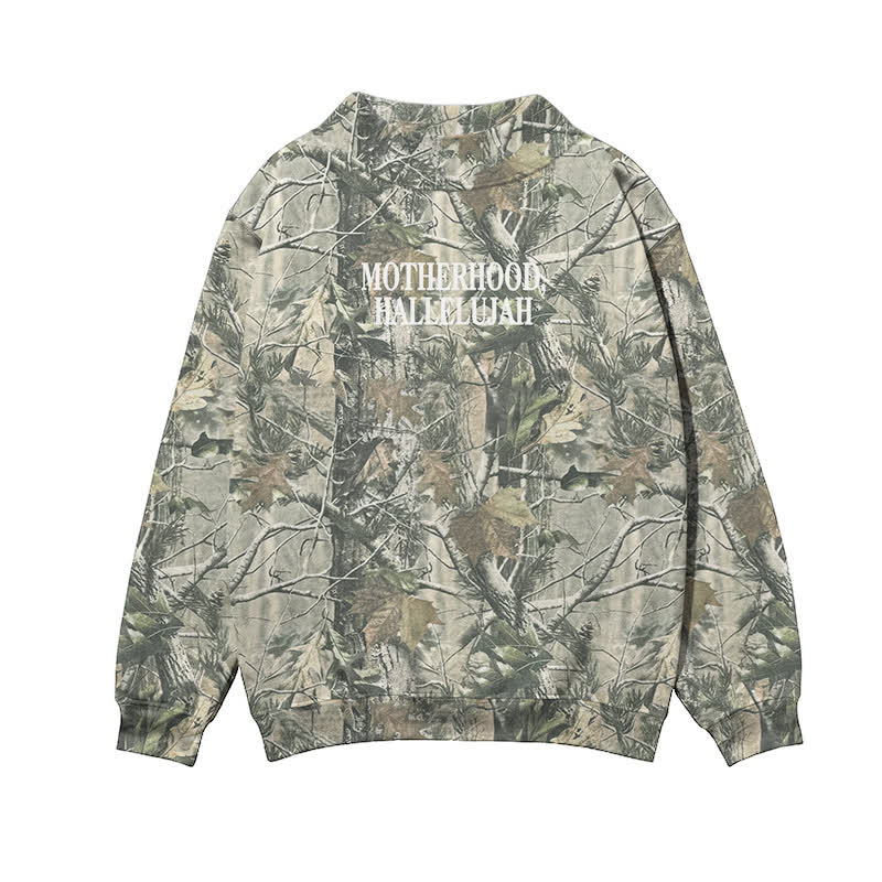 Vintage Camo MOTHERHOOD HALLELUJAH Print Mock Neck Sweatshirt - image 6