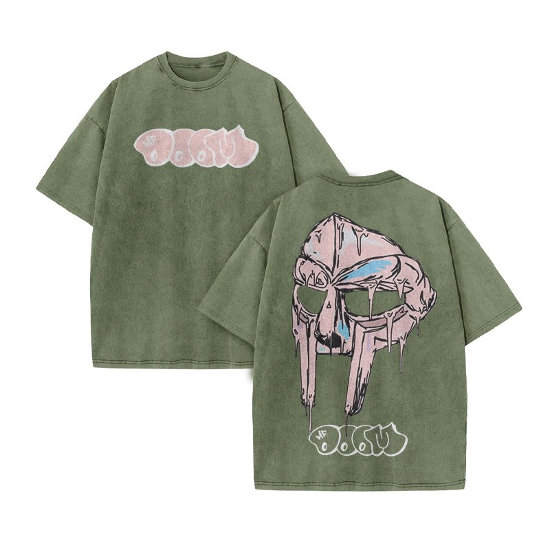 Melted Metal Mask Print Acid Washed T-shirt - Army Green - US20-22(3XL) - image 6