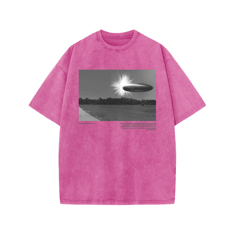 Vintage Sci Fi Photo Graphic Print Acid Washed T-Shirt - Pink - US20-22(3XL) - image 8