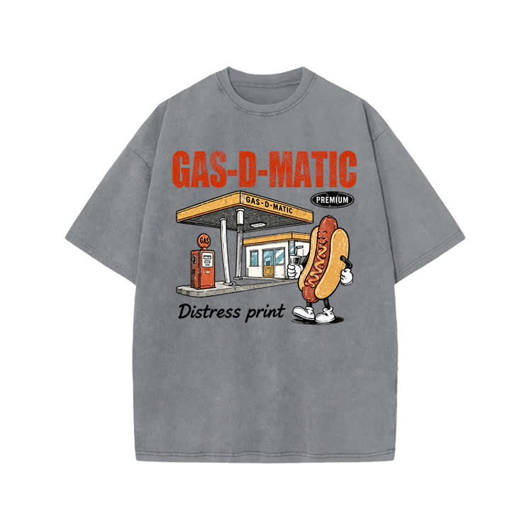 Vintage Gas-D-Matic Distressed Graphic Print Acid Washed T-shirt - Grey - US20-22(3XL) - image 9