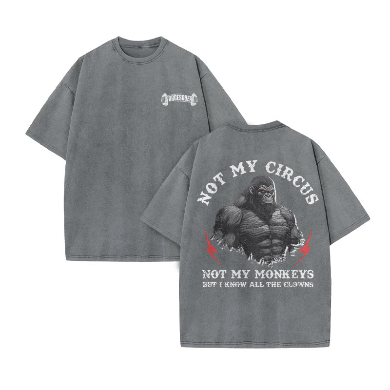 100% Cotton Not My Circus Gym Print Acid Washed T-shirt - Grey - US20-22(3XL) - image 5