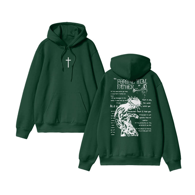 Unisex Father Forgive Them Print Hoodie - Dark Green - US16-18(2XL) - image 8