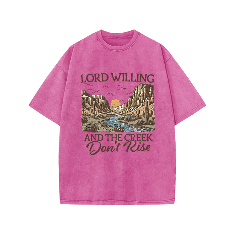 Lord Willing And The Creek Don't Rise Western Style Print Acid Washed T-shirt - Pink - US20-22(3XL) - image 9