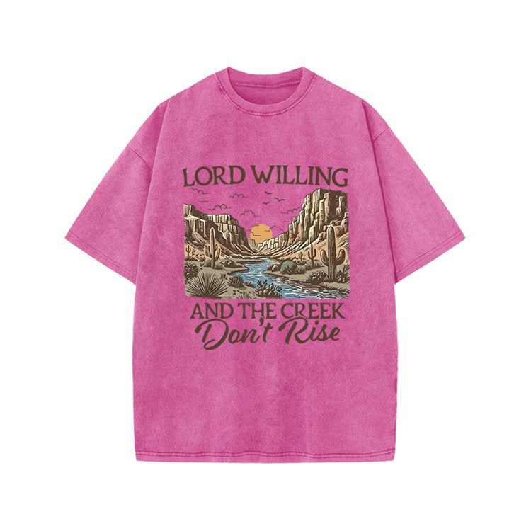 Lord Willing And The Creek Don't Rise Western Style Print Acid Washed T-shirt - Pink - US20-22(3XL) - image 9