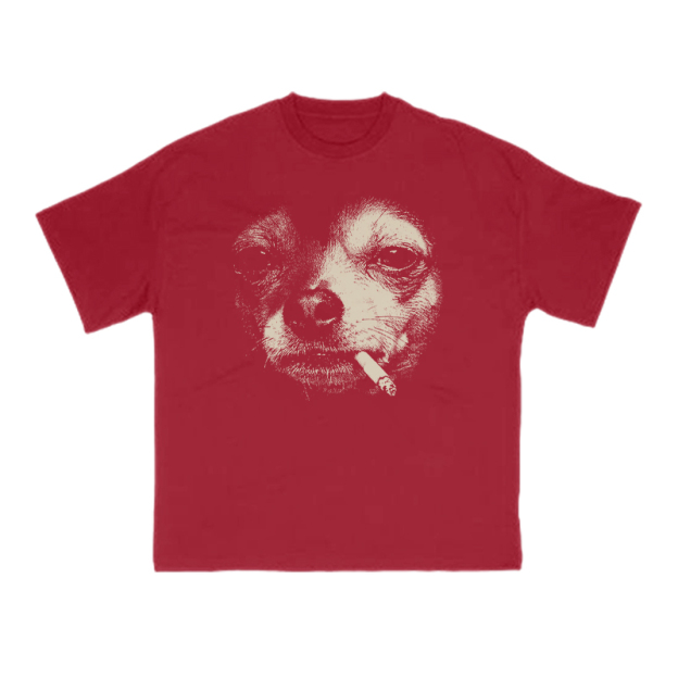 Smoking Dog Meme Print T-shirt - Red - US16-18(2XL) - image 10